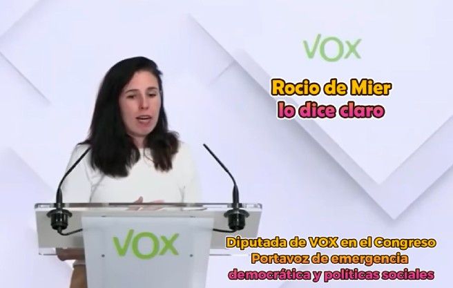 La Diputada en el Congreso Rocío de Mier deja claro el ideario de VOX «en España sobran 7 u 8 millones de personas» La Diputada en el Congreso Rocío de Mier deja claro el ideario de VOX «en España sobran 7 u 8 millones de personas»